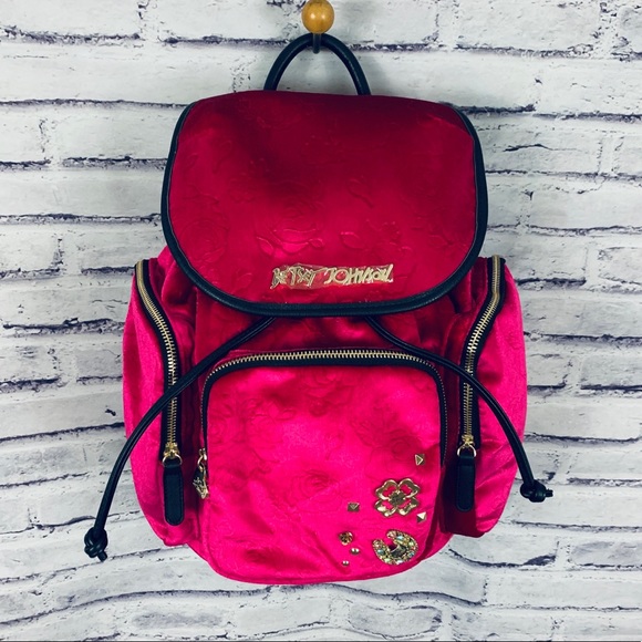 Betsey Johnson Handbags - Betsey Johnson Fushia Velvet Backpack